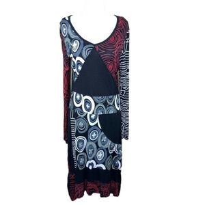 Linea Domani Jersey Knit Long Sleeve Graphic Dress  Medium